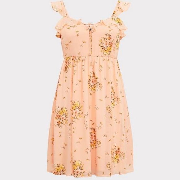 Torrid Peach Floral Chiffon Skater Dress - Picture 1 of 10